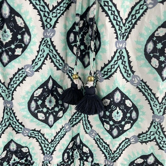 Figue Gianna Mini Dress sz XS green white ruffle tassel - Picture 8 of 8